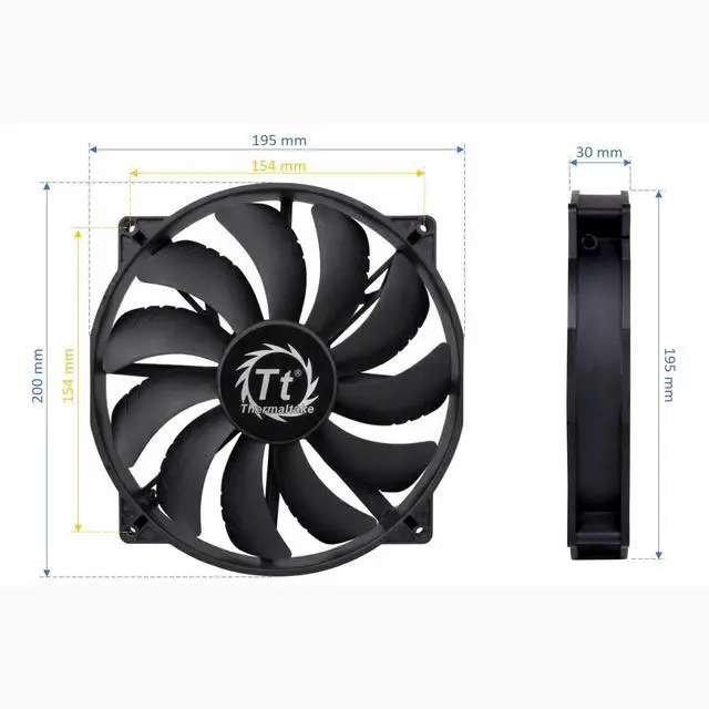 Alt view image 4 of 6 - 200mm Pure 20 Series Black 200x30mm Thick Quiet High Airflow Case Fan with Anti-Vibration Mounting System Cooling CL-F015-PL20BL-A