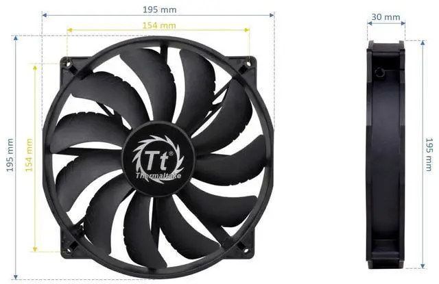Alt view image 3 of 6 - 200mm Pure 20 Series Black 200x30mm Thick Quiet High Airflow Case Fan with Anti-Vibration Mounting System Cooling CL-F015-PL20BL-A
