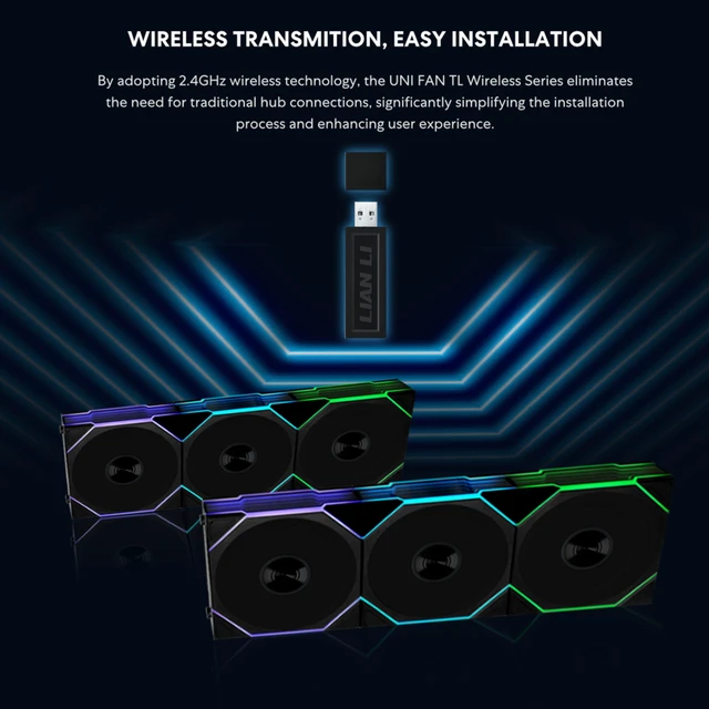 Alt view image 3 of 7 - UNI Fan TL Wireless 140 ARGB PWM Fan, Black (14TL1W1B) | 2.4 GHz Wireless Signal ARGB Fan Control, Dual-Zone Lighting, Fluid Dynamic Bearing, Controller NOT Included & Required