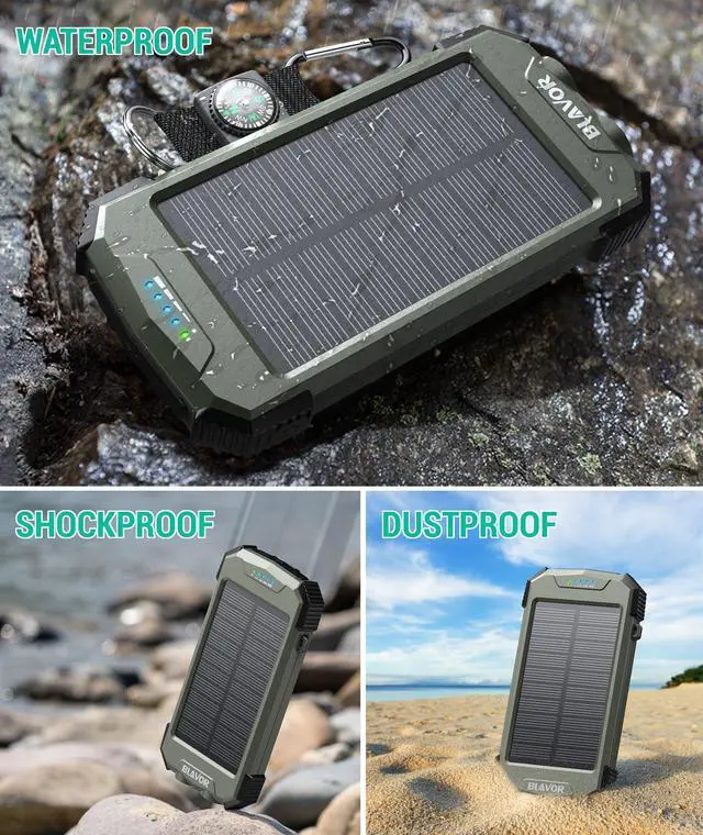 Alt view image 6 of 7 - Solar Power Bank 10,000mAh, Portable Wireless Charger, 20W Fast Charging External Battery Pack with USB C for Cell Phones, Solar Panel Charging with Dual Flashlight for Camping