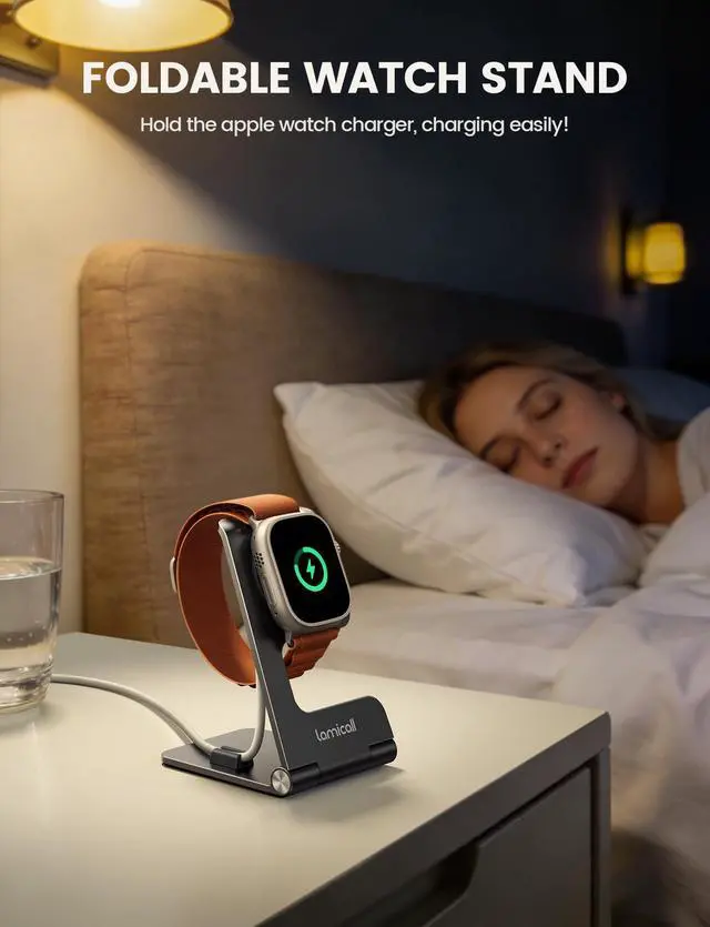 Alt view image 2 of 7 - ViewSonic Foldable Apple Watch Stand for Charger - Aluminum Desk Watch Charging Stand Holder with Cord Organizer Slot, Portable Travel Dock for iWatch Series 1-11, Ultra SE, Charger Not Included