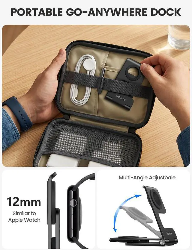Alt view image 3 of 7 - ViewSonic Foldable Apple Watch Stand for Charger - Aluminum Desk Watch Charging Stand Holder with Cord Organizer Slot, Portable Travel Dock for iWatch Series 1-11, Ultra SE, Charger Not Included