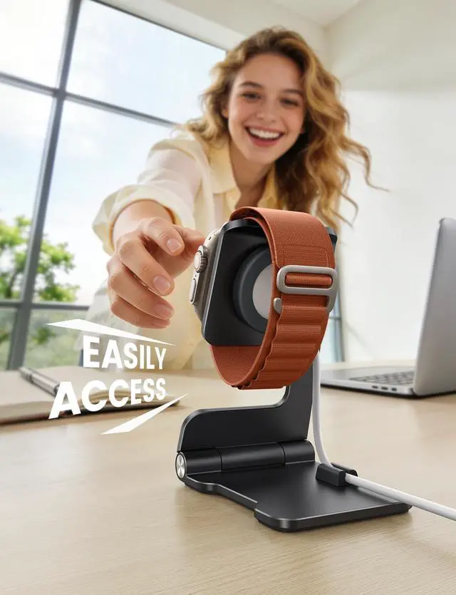 Alt view image 4 of 7 - ViewSonic Foldable Apple Watch Stand for Charger - Aluminum Desk Watch Charging Stand Holder with Cord Organizer Slot, Portable Travel Dock for iWatch Series 1-11, Ultra SE, Charger Not Included