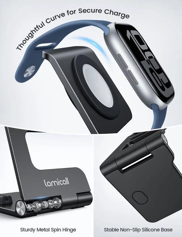 Alt view image 5 of 7 - ViewSonic Foldable Apple Watch Stand for Charger - Aluminum Desk Watch Charging Stand Holder with Cord Organizer Slot, Portable Travel Dock for iWatch Series 1-11, Ultra SE, Charger Not Included