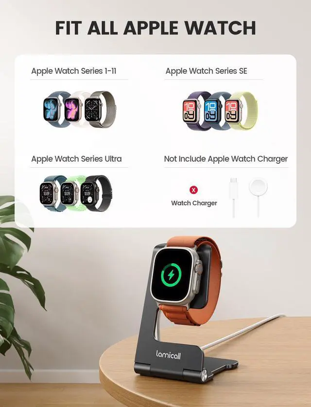 Alt view image 6 of 7 - ViewSonic Foldable Apple Watch Stand for Charger - Aluminum Desk Watch Charging Stand Holder with Cord Organizer Slot, Portable Travel Dock for iWatch Series 1-11, Ultra SE, Charger Not Included