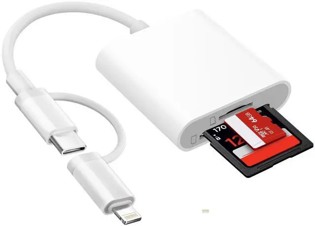 Main image of SD Card Reader for iPhone iPad Mac, USB C & Lightning Dual Connector Digital Camera Adapter to iPhone, SD Card Adapter Memory Card Reader for SD/TF/Sim Card, Plug & Play, Camera Accessories