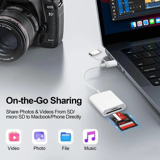 Alt view image 2 of 7 - SD Card Reader for iPhone iPad Mac, USB C & Lightning Dual Connector Digital Camera Adapter to iPhone, SD Card Adapter Memory Card Reader for SD/TF/Sim Card, Plug & Play, Camera Accessories