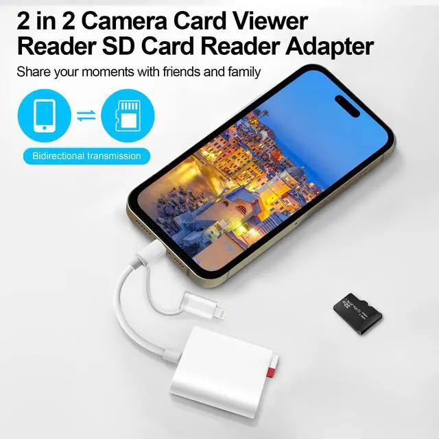 Alt view image 3 of 7 - SD Card Reader for iPhone iPad Mac, USB C & Lightning Dual Connector Digital Camera Adapter to iPhone, SD Card Adapter Memory Card Reader for SD/TF/Sim Card, Plug & Play, Camera Accessories