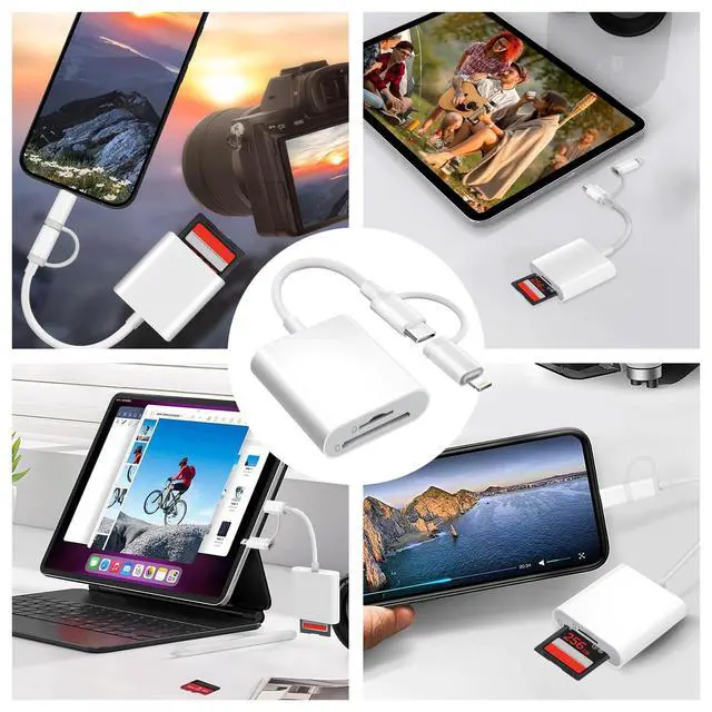 Alt view image 7 of 7 - SD Card Reader for iPhone iPad Mac, USB C & Lightning Dual Connector Digital Camera Adapter to iPhone, SD Card Adapter Memory Card Reader for SD/TF/Sim Card, Plug & Play, Camera Accessories