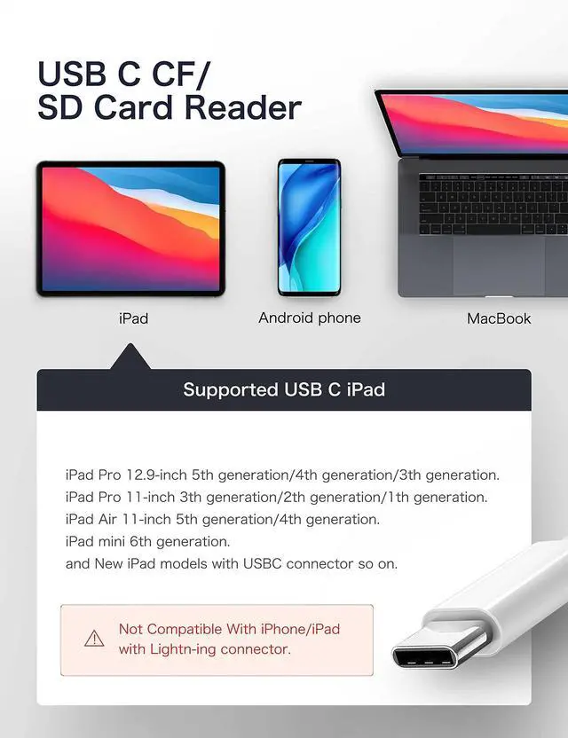 Alt view image 7 of 7 - USB C SD Card Reader for iPhone 15/iPad/Mac, ChiaoPio USB C to SD CF, Type C Memory Card Adapter with Compact Flash/CF/SD/MicroSD Slots Compatible with iPad MacBook Pro/Air/Mini Mac Laptop