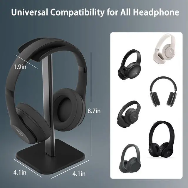 Alt view image 3 of 6 - Headphone Stand for Desk - Headset Stand with Aluminum Hanger and Plastic Headrest, Headphone Holder for AirPods Max, Sony, Bose, Beats and More (Black)