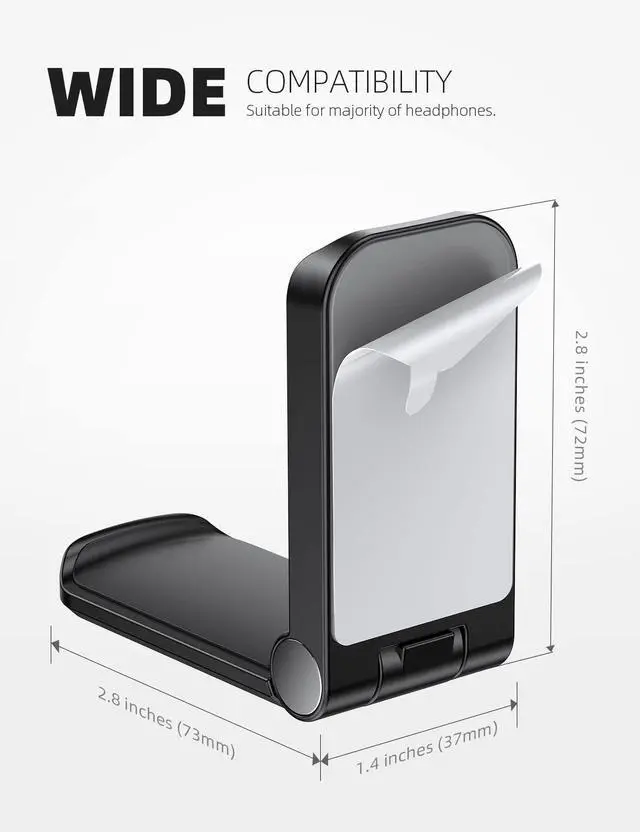 Alt view image 5 of 7 - Headphone Stand, Sticky Headset Hanger - Adhesive Headphone Holder Hook Mount, Headset Stand Holder Clip Under Desk, Earphone Clamp for Airpods Max, HyperX, Sennheiser, Black