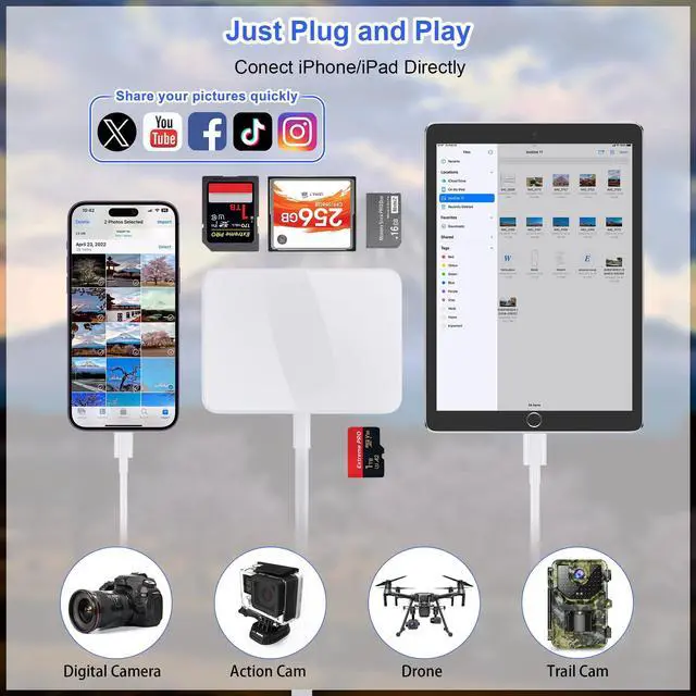 Alt view image 3 of 7 - SD Card Reader for iPhone, 4 in 1 USB C and Lightning to CF/SD/MS/TF Card Adapter Memory Card Reader for Camera Adapter Trail Game Camera Viewer for iPad Macbook Plug and Play No App Required