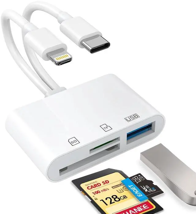 Main image of USB C SD Card Reader for iPhone, iPad, Lightning Dual Port SD Card Adapter, Memory Card Reader for Camera Adapter, Support SD, Micro SD, USB 3.0, Plug and Play