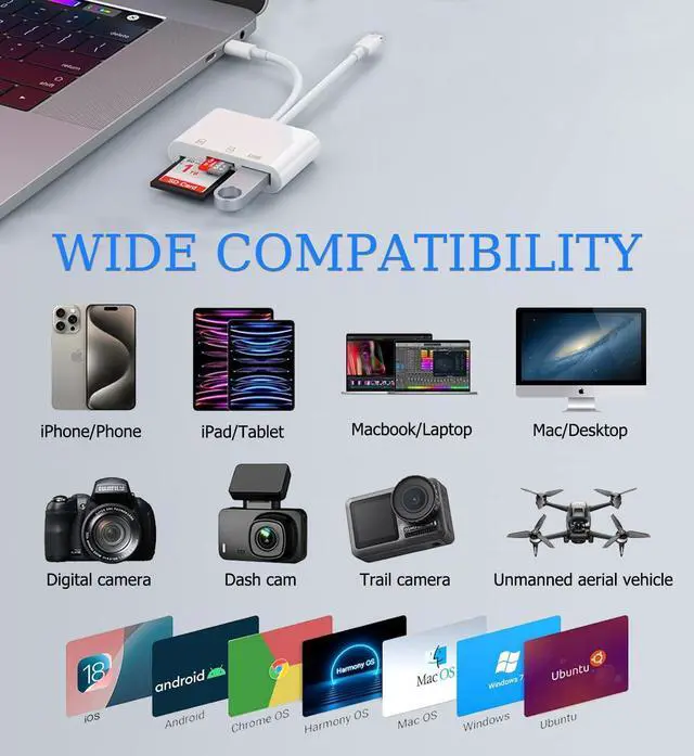 Alt view image 5 of 6 - USB C SD Card Reader for iPhone, iPad, Lightning Dual Port SD Card Adapter, Memory Card Reader for Camera Adapter, Support SD, Micro SD, USB 3.0, Plug and Play