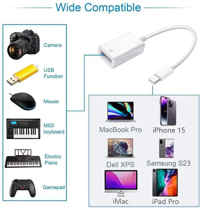 Alt view image 7 of 7 - USB-C to USB Adapter for iPhone 15 16 17 MacBook Pro Air 2025 iMac iPad mini Pro, Apple MFi Certified USB OTG Cable Converter Support Camera, Card Reader, USB Flash Drive, MIDI Keyboard (White)