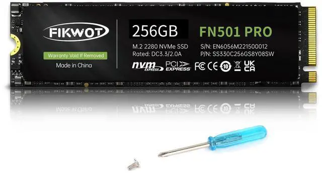 Main image of FN501 Pro 256GB NVMe SSD - M.2 2280 PCIe Gen3 x4 Internal Solid State Drive with Graphene Cooling Sticker, Up to 3,000MB/s, SLC Cache 3D NAND TLC, Compatible with Laptop & PC Desktop