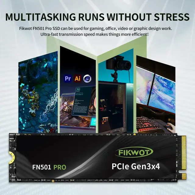 Alt view image 7 of 7 - FN501 Pro 256GB NVMe SSD - M.2 2280 PCIe Gen3 x4 Internal Solid State Drive with Graphene Cooling Sticker, Up to 3,000MB/s, SLC Cache 3D NAND TLC, Compatible with Laptop & PC Desktop