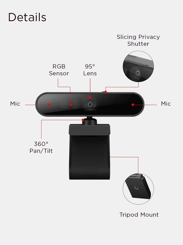 Alt view image 6 of 7 - Performance FHD 1080p Webcam USB-C,Log-on with Windows Hello, Dual Microphones, 95 Degree Lens and 4X Digital Zoom, Sliding Privacy Shutter, Black