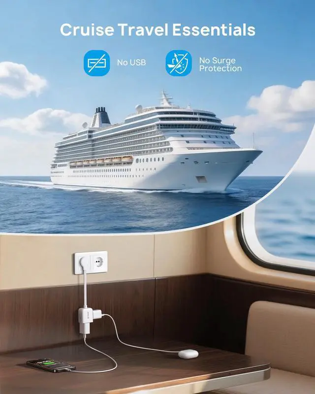 Alt view image 7 of 7 - Flat Outlet Extender with 6 Inch Cord - ETL Listed Flat Plug Extension Outlet Splitter Adapter, Electrical 3 Way Multi Wall Plug Extender for Home Office Dorm Room Cruise Ship Travel, White