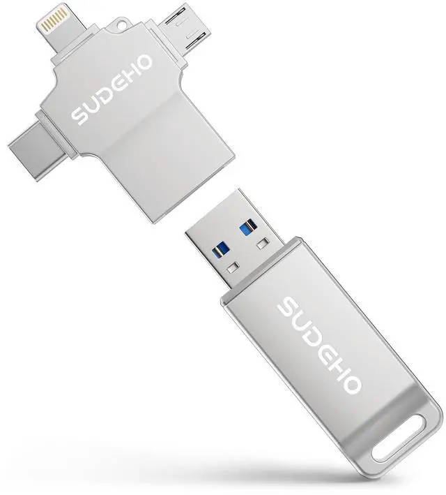 Main image of MFi Certified Photo Stick 128GB USB Flash Drive for iPhone, 4 in 1 External Memory Thumb Drive for Picture Video Saver and Backup, High Speed Memory Stick USB Drive for iPhone/iPad/Android/PC (Silver)