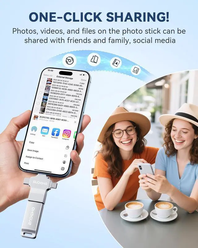 Alt view image 6 of 7 - MFi Certified Photo Stick 128GB USB Flash Drive for iPhone, 4 in 1 External Memory Thumb Drive for Picture Video Saver and Backup, High Speed Memory Stick USB Drive for iPhone/iPad/Android/PC (Silver)