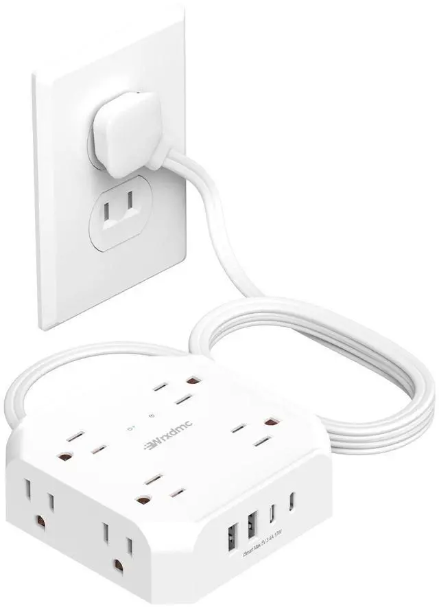 Main image of 2 Prong Power Strip, 2 Prong to 3 Prong Outlet Adapter, 1400J Two Prong Surge Protector, 5ft Extension Cord, 8 AC Outlets with 2 USB C Port and 2 USB A Port, Wall Mountable, Ideal for Old House