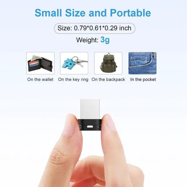 Alt view image 2 of 7 - 32GB USB Flash Drive, USB 2.0 Mini Fit Memory Stick Ultra Slim Thumb Drive Jump Drive Zip Drive Pen Drive with Lanyard-Black