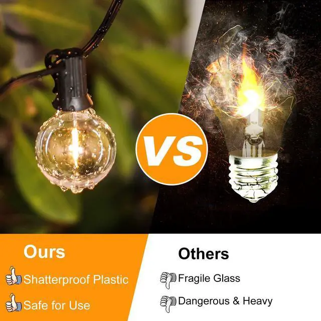 Alt view image 3 of 7 - 100ft 2-Pack Outdoor String Lights, G40 LED Globe Waterproof Patio Lights | 52 Shatterproof Edison Bulbs, Dimmable, Plug-In, Connectable, Commercial Hanging Lights for Porch Backyard Party Decor