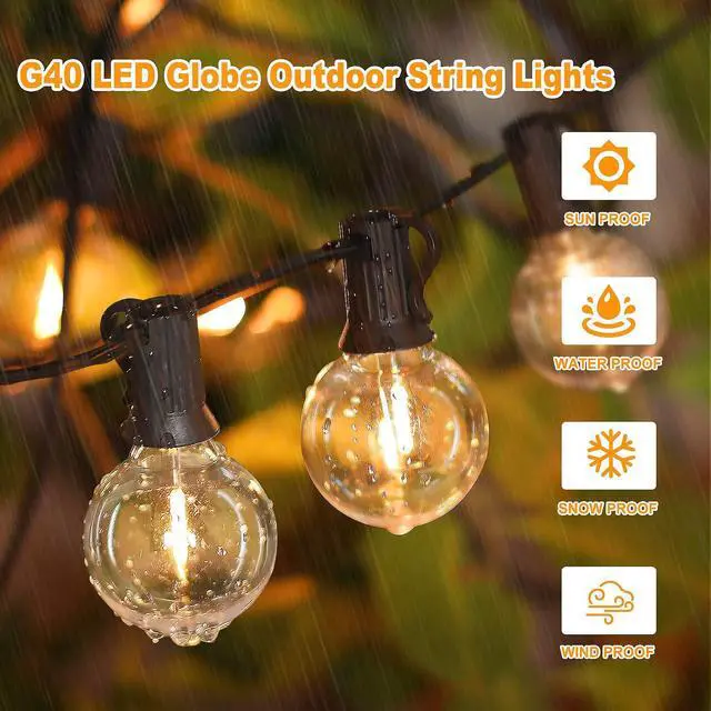Alt view image 4 of 7 - 100ft 2-Pack Outdoor String Lights, G40 LED Globe Waterproof Patio Lights | 52 Shatterproof Edison Bulbs, Dimmable, Plug-In, Connectable, Commercial Hanging Lights for Porch Backyard Party Decor
