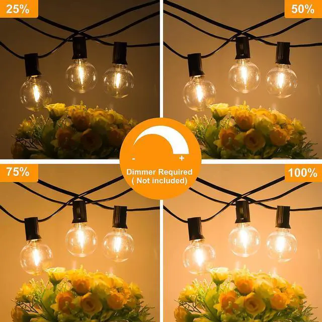 Alt view image 5 of 7 - 100ft 2-Pack Outdoor String Lights, G40 LED Globe Waterproof Patio Lights | 52 Shatterproof Edison Bulbs, Dimmable, Plug-In, Connectable, Commercial Hanging Lights for Porch Backyard Party Decor