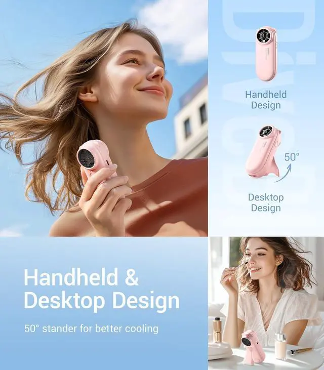 Alt view image 5 of 7 - TurboBear Portable Handheld Turbo Fan, 5 Gear Wind, Travel Essentials, Small Hand Held Fan Rechargeable, Mini Personal Fans Cooling, Battery Powered, Pocket Cute Gifts Women