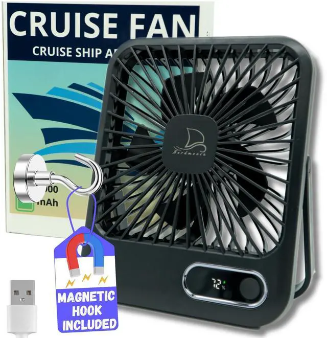 Main image of Cruise Fan Cabin Approved - Magnetic Hook Included To Hang On Walls - Portable USB Rechargeable & Plug-In, Timer Function & 5-Speed Adjustable, White Noise, Long Battery Life, Perfect for 2026 Cruises