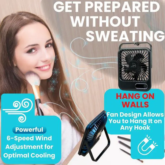 Alt view image 3 of 7 - Cruise Fan Cabin Approved - Magnetic Hook Included To Hang On Walls - Portable USB Rechargeable & Plug-In, Timer Function & 5-Speed Adjustable, White Noise, Long Battery Life, Perfect for 2026 Cruises