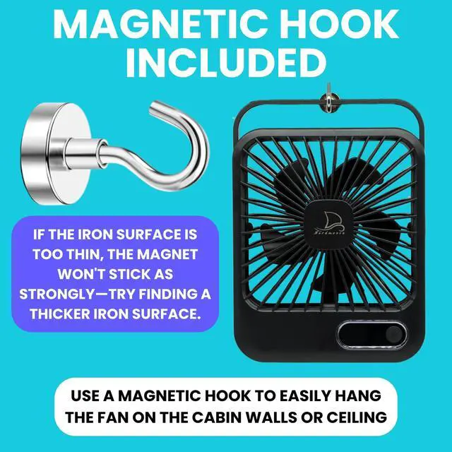 Alt view image 7 of 7 - Cruise Fan Cabin Approved - Magnetic Hook Included To Hang On Walls - Portable USB Rechargeable & Plug-In, Timer Function & 5-Speed Adjustable, White Noise, Long Battery Life, Perfect for 2026 Cruises