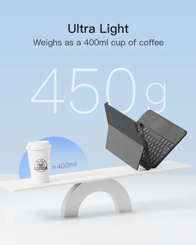 Alt view image 3 of 7 - 450g Ultralight Keyboard for iPad (A16) 11th/10th Gen 2022 (11/10.9 inch), Air 11" M4 2026/M3/M2, Air 5/4th, Pro 11 4/3/2/1th,1 Second Magnetic Detachable Keyboard with Touchpad, AceTouch