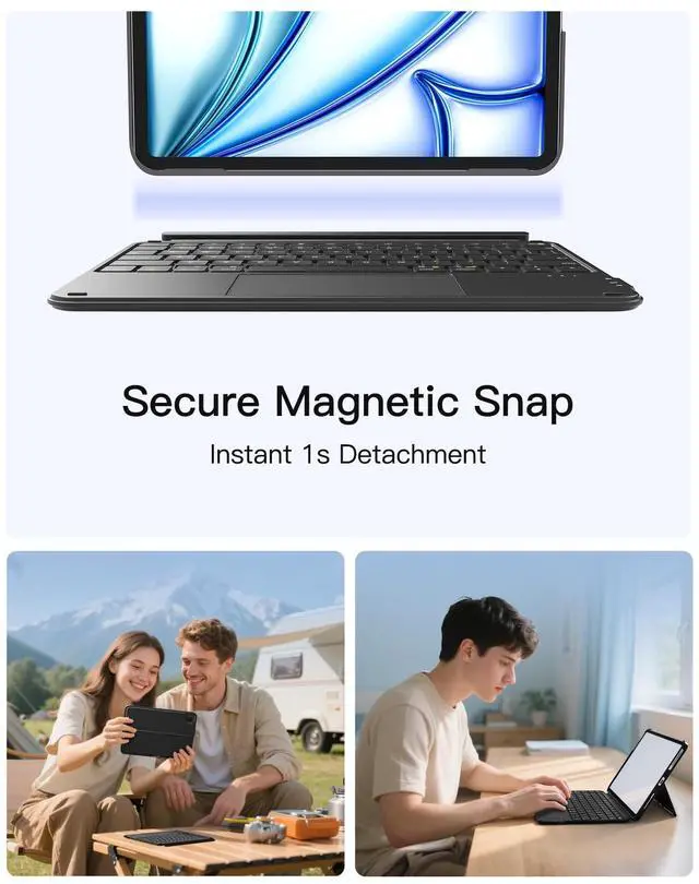 Alt view image 7 of 7 - 450g Ultralight Keyboard for iPad (A16) 11th/10th Gen 2022 (11/10.9 inch), Air 11" M4 2026/M3/M2, Air 5/4th, Pro 11 4/3/2/1th,1 Second Magnetic Detachable Keyboard with Touchpad, AceTouch