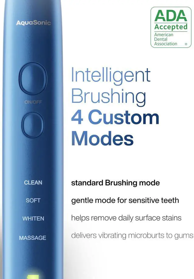 Alt view image 4 of 7 - Vibe Series Ultra-Whitening Toothbrush ADA Accepted Electric Toothbrush - 8 Brush Heads & Travel Case 40,000 VPM Motor & Wireless Charging - 4 Modes w Smart Timer Sapphire Blue