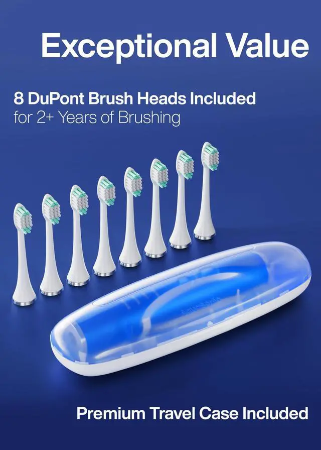 Alt view image 5 of 7 - Vibe Series Ultra-Whitening Toothbrush ADA Accepted Electric Toothbrush - 8 Brush Heads & Travel Case 40,000 VPM Motor & Wireless Charging - 4 Modes w Smart Timer Sapphire Blue