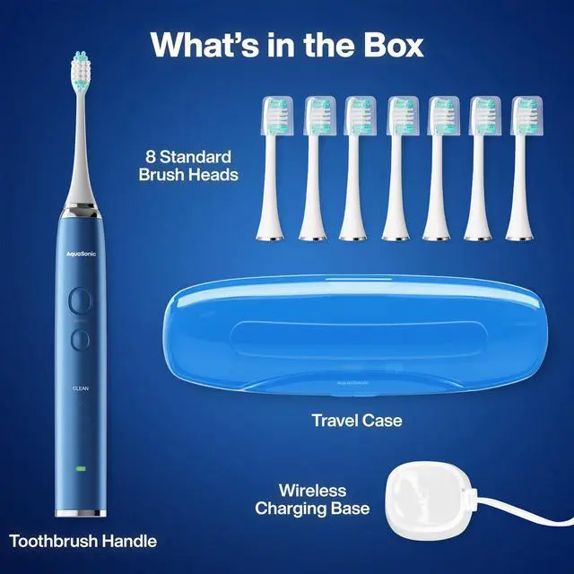 Alt view image 7 of 7 - Vibe Series Ultra-Whitening Toothbrush ADA Accepted Electric Toothbrush - 8 Brush Heads & Travel Case 40,000 VPM Motor & Wireless Charging - 4 Modes w Smart Timer Sapphire Blue