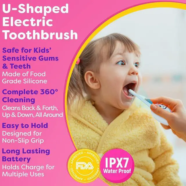 Alt view image 4 of 7 - Kids U Shape Toothbrush Auto Electric Toddler Rechargeable Kids Automatic Toothbrush | 360° U-Shaped Silicone Brush Head | Gentle Cleaning for Ages 27 | Unicorn Design (Pink)