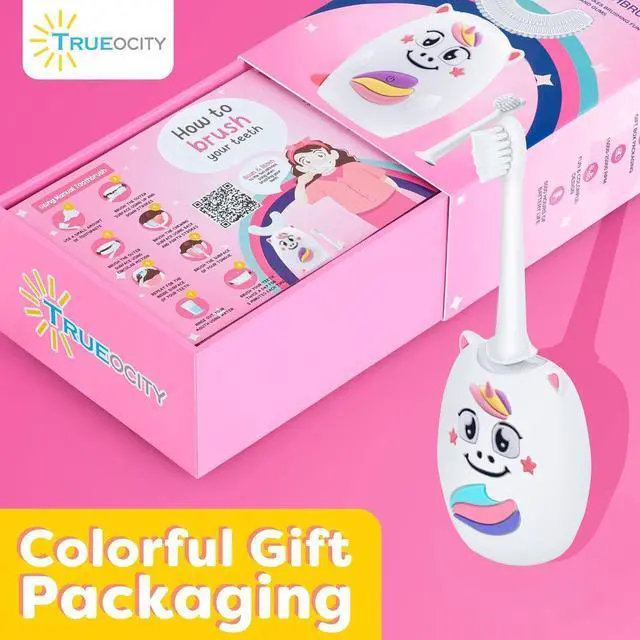 Alt view image 5 of 7 - Kids U Shape Toothbrush Auto Electric Toddler Rechargeable Kids Automatic Toothbrush | 360° U-Shaped Silicone Brush Head | Gentle Cleaning for Ages 27 | Unicorn Design (Pink)