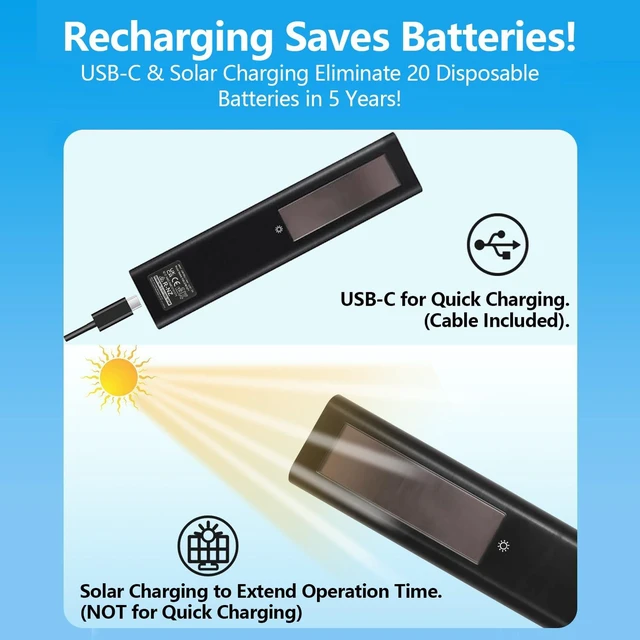 Alt view image 3 of 7 - Rechargeable TV Remote for Samsung Smart TVs, Replacement for All 2019-2026 Samsung TV Remote Control with Voice Control. USB-C Fast Charging. Solar Charging