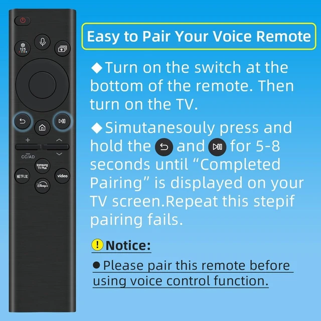Alt view image 7 of 7 - Rechargeable TV Remote for Samsung Smart TVs, Replacement for All 2019-2026 Samsung TV Remote Control with Voice Control. USB-C Fast Charging. Solar Charging