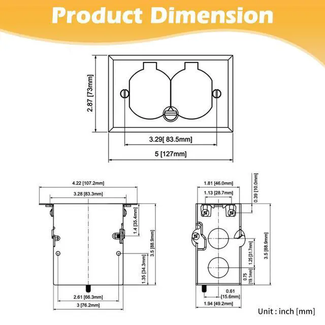 Alt view image 2 of 7 - Floor Outlet Cover Box, Stainless Steel Recessed Floor Outlet Cover Plate, Flip Lid 20A Tamper Resistant Receptacle Socket with Watertight Gasket, Black Finish Suitable for Flooring,Tiles,Carpet