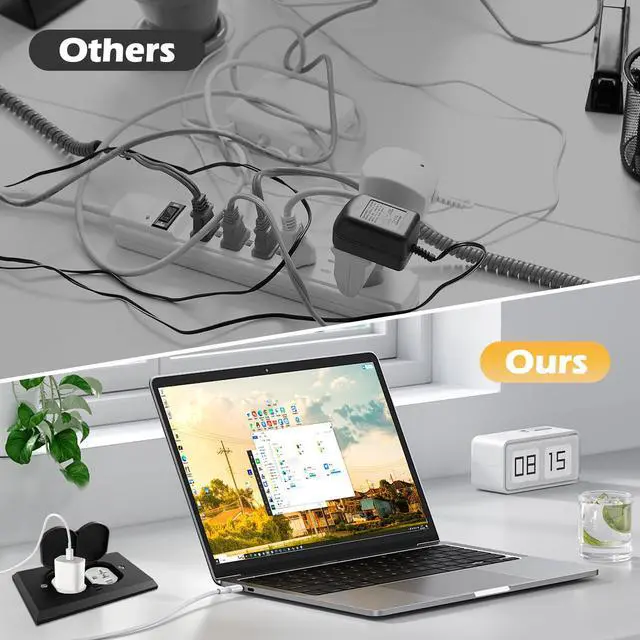 Alt view image 6 of 7 - Floor Outlet Cover Box, Stainless Steel Recessed Floor Outlet Cover Plate, Flip Lid 20A Tamper Resistant Receptacle Socket with Watertight Gasket, Black Finish Suitable for Flooring,Tiles,Carpet