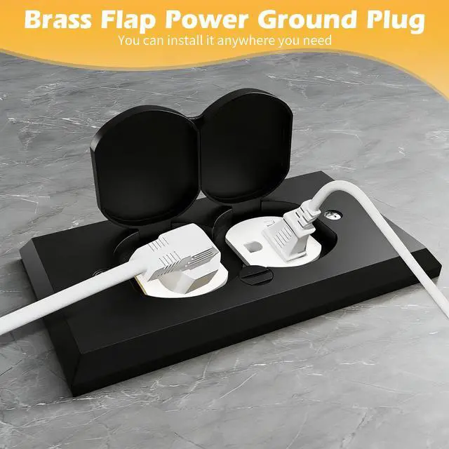 Alt view image 3 of 7 - Floor Outlet Cover Box, Stainless Steel Recessed Floor Outlet Cover Plate, Flip Lid 20A Tamper Resistant Receptacle Socket with Watertight Gasket, Black Finish Suitable for Flooring,Tiles,Carpet