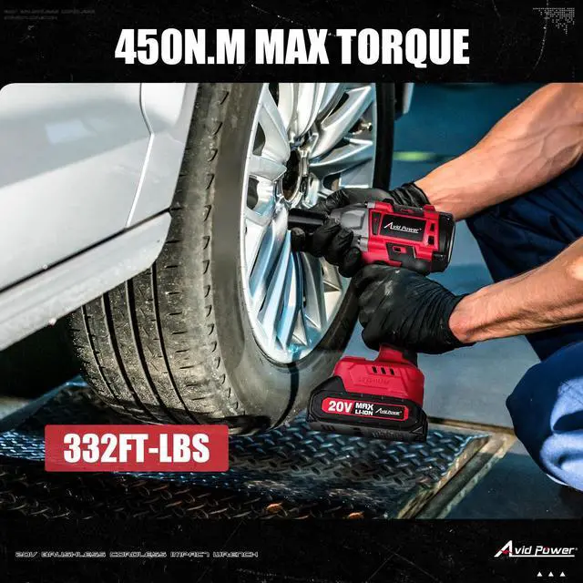 Alt view image 2 of 7 - Impact Wrench, 1/2 Impact Gun Brushless Max Torque 332 Ft-lbs (450 N.m), 20V Cordless Impact Wrenches with 2.0 Ah Battery, 2 Variable Speeds, 4PCS Impact Sockets, Charger, Tool Bag