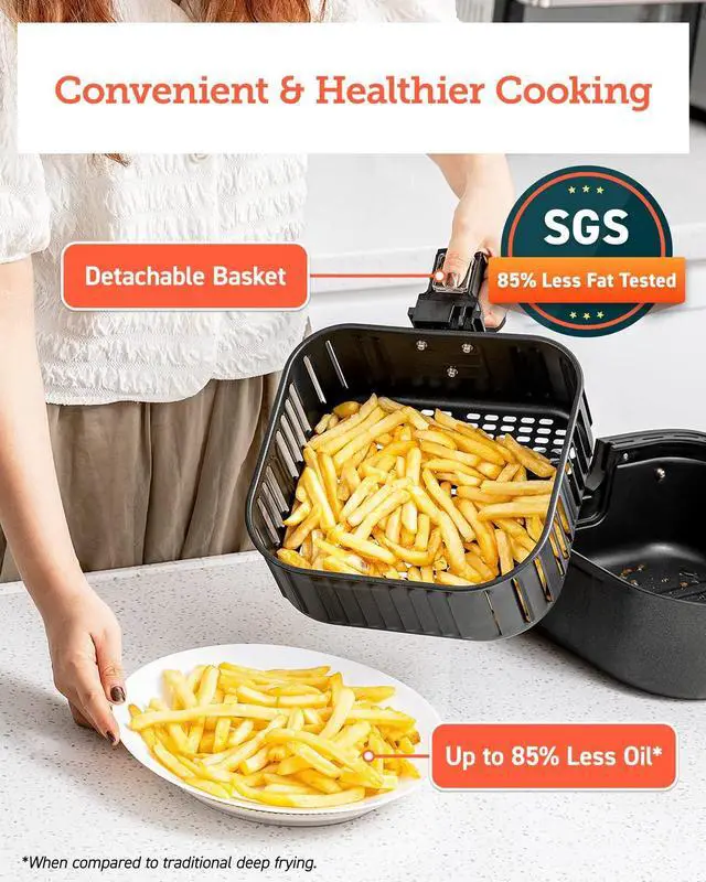 Alt view image 6 of 6 - Pro Gen 2 Air Fryer 5.8QT, Upgraded Version with Stable Performance & Sleek New Look, 13 One Touch Functions, 100 Paper & 1100 Online Recipes, Dishwasher-Safe Detachable Square Basket, Black