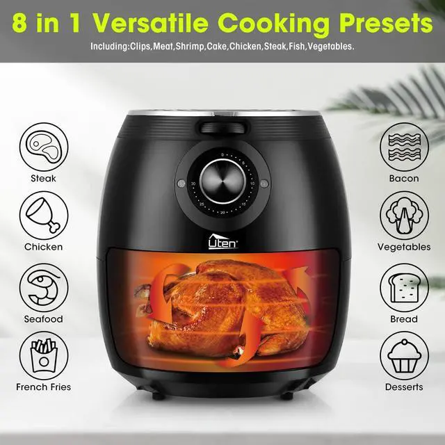 Alt view image 6 of 14 - Air Fryer 5.8QT/5.5L, Uten 1700W AirFryer High-Power Electric Hot Temperature Control & Timer Knob, Non Stick Fry Basket, Dishwasher Safe, Apply to Party, Afternoon Tea, Black